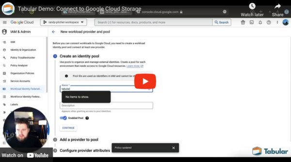 Tabular Demo: Connect to Google Cloud Storage